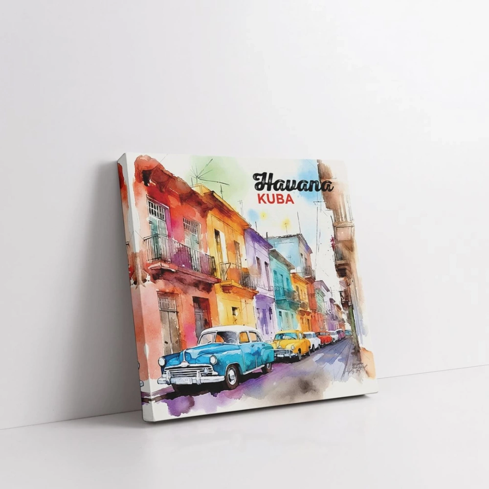 Havana Sokakları Kare Kanvas Tablo