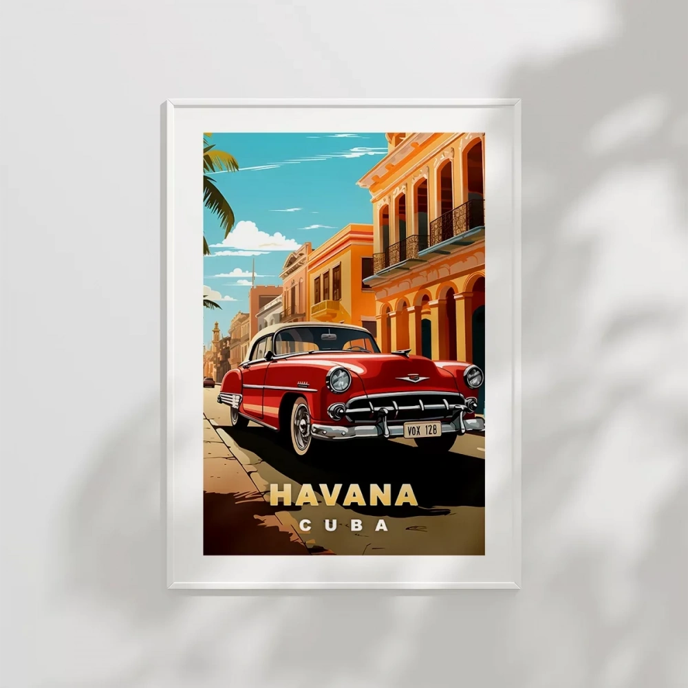 Havana Sokaklarında Klasik Bir Araba Poster