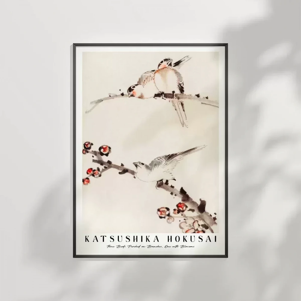 Hokusai Dallara Tünemiş Üç Kuş Poster