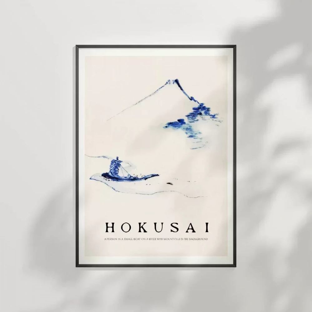 Hokusai Fuji Dağı Önünde Teknede Bir Kişi Poster