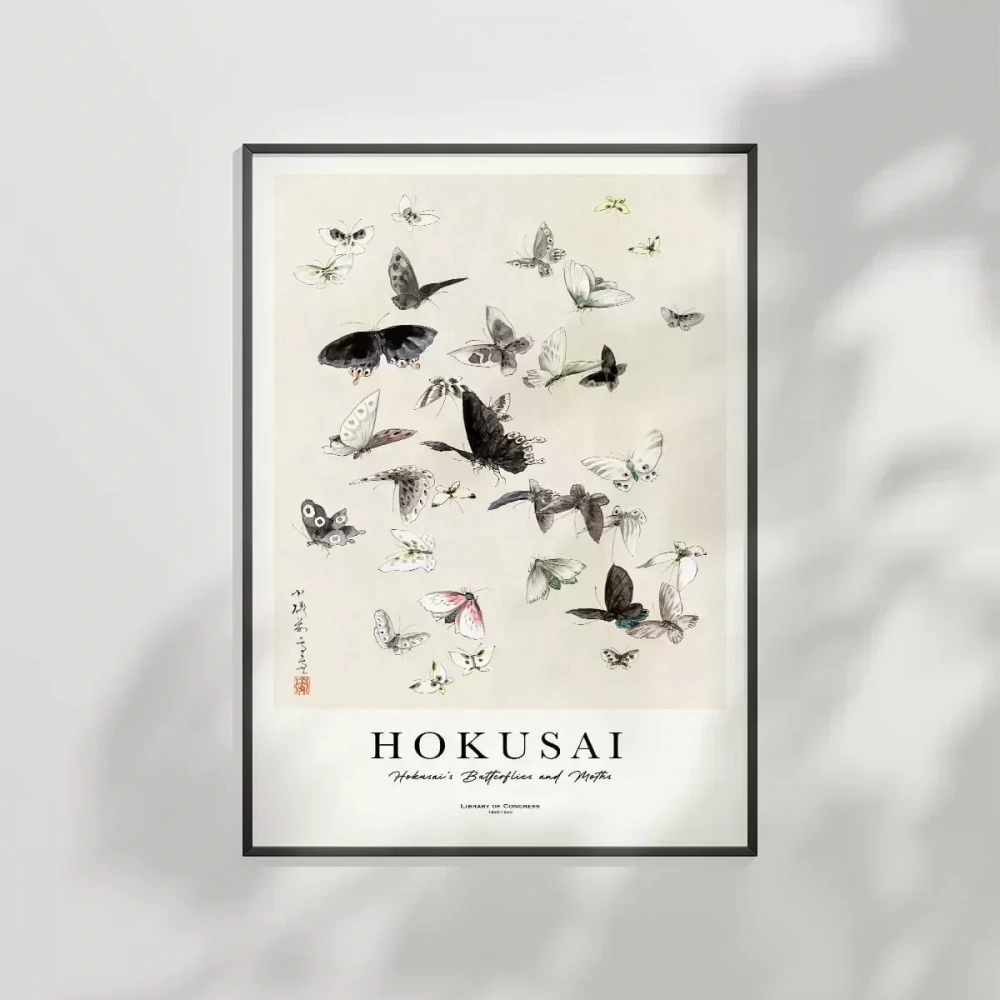Hokusai Hokusainin Kelebekleri ve Güveleri Poster