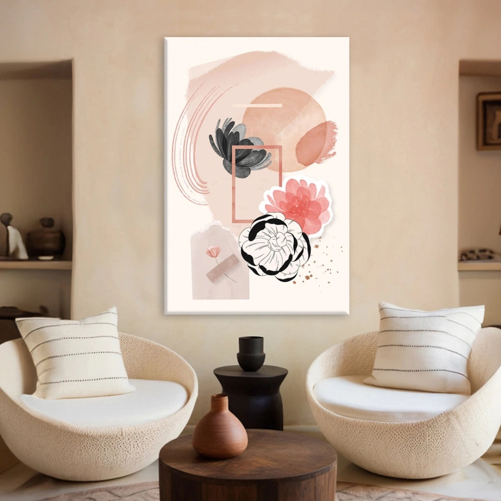 Geometrik Yaprak Desenli Kanvas Tablo