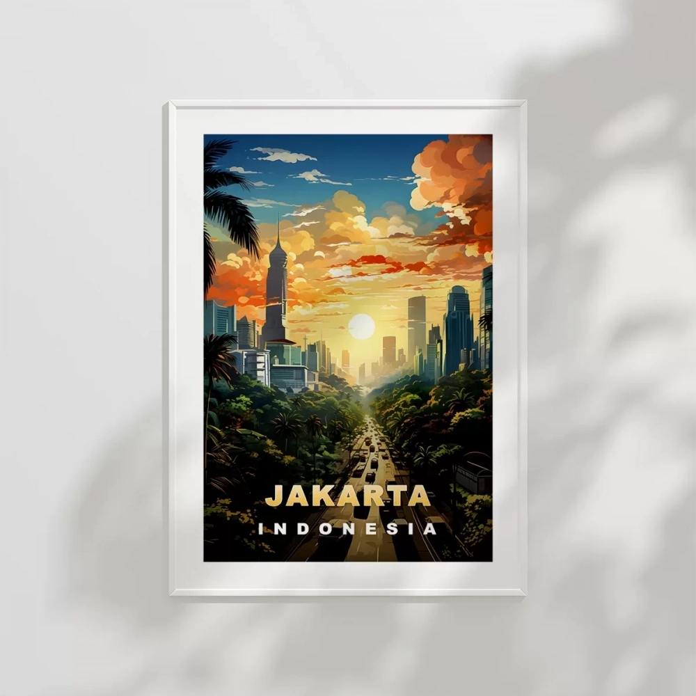 Jakarta Gün Batımı Şehir Manzarası Poster