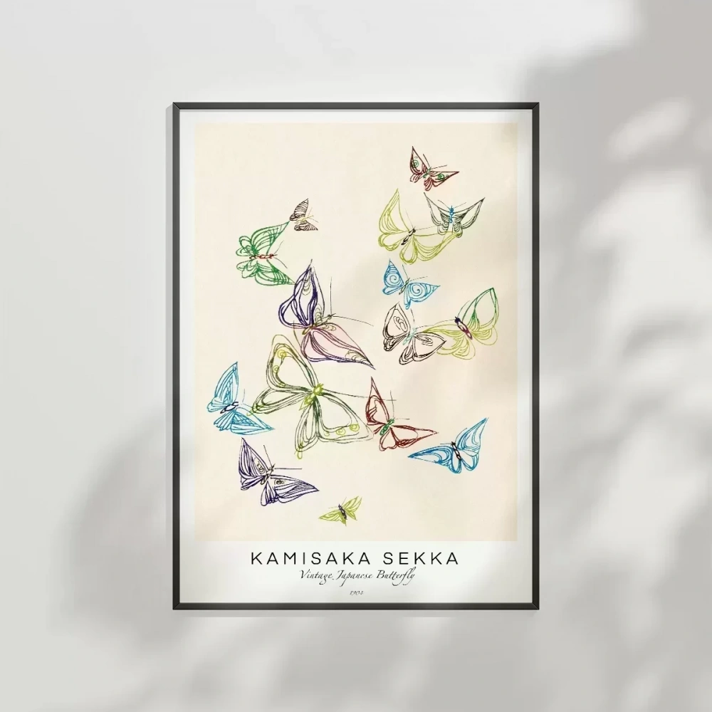 Kamisaka Sekka Vintage Japon Kelebekler Poster