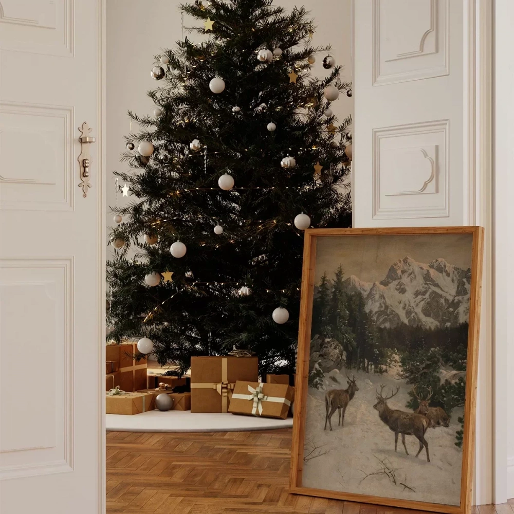 Karla Kaplı Dağ Geyikleri Poster