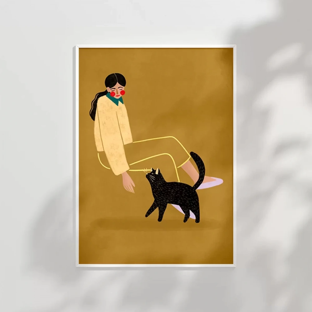 Kedi ve Kadın İllüstrasyon Poster