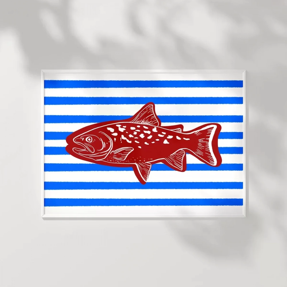 Kırmızı Balık Mavi Çizgiler Poster