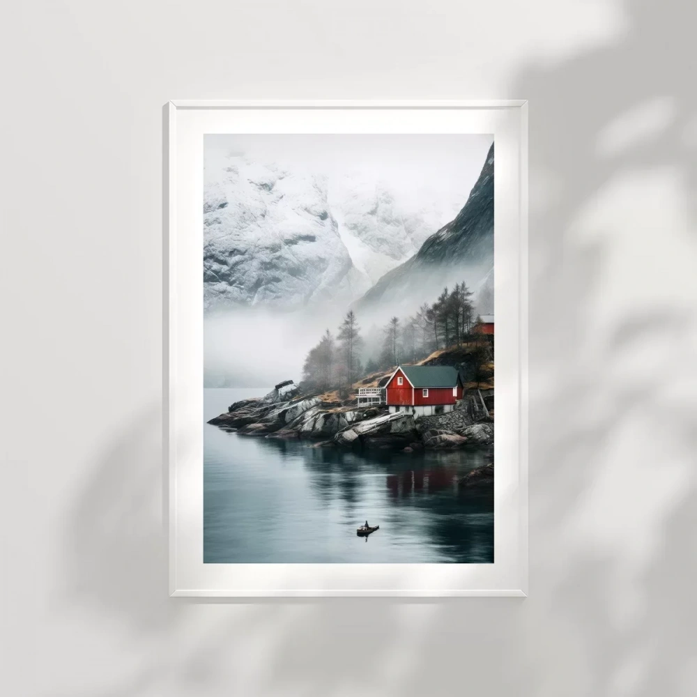 Kırmızı Ev ve Sisli Dağlar Poster