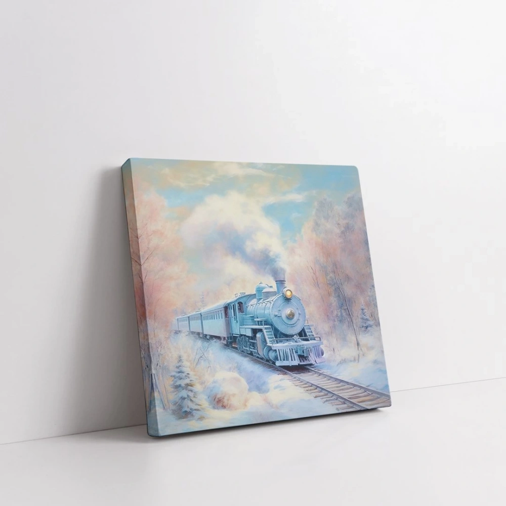 Kış Treni Kare Kanvas Tablo