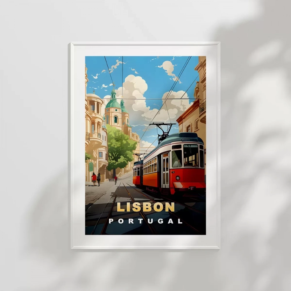 Lizbon Tramvayı ve Şehir Manzarası Poster