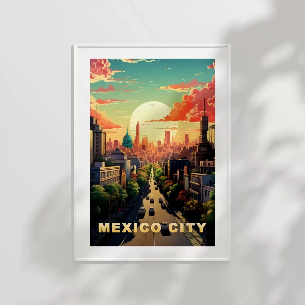 Mexico City Gün Batımı ve Şehir Silüeti Poster
