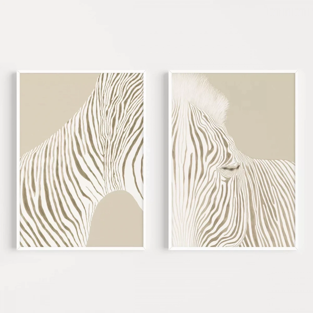 Modern Zebra Çizgi Sanatı 2li Poster