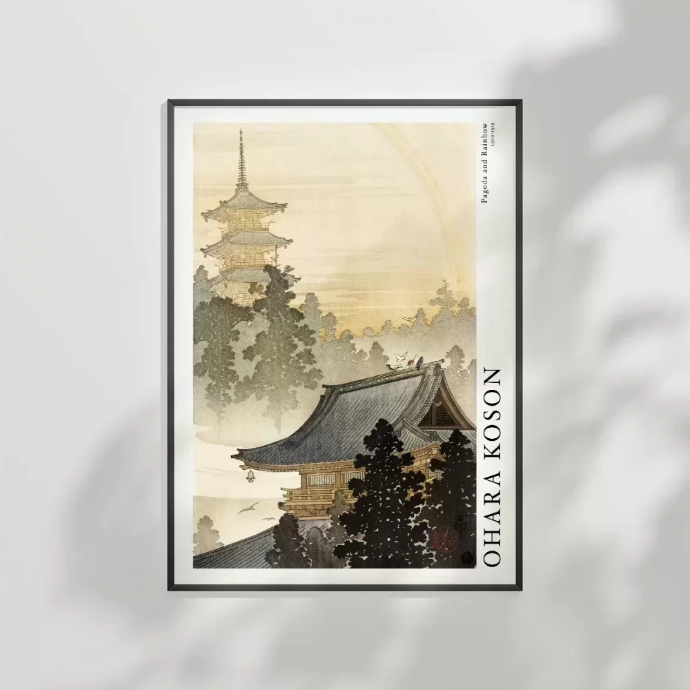 Ohara Koson Pagoda ve Gökkuşağı Poster