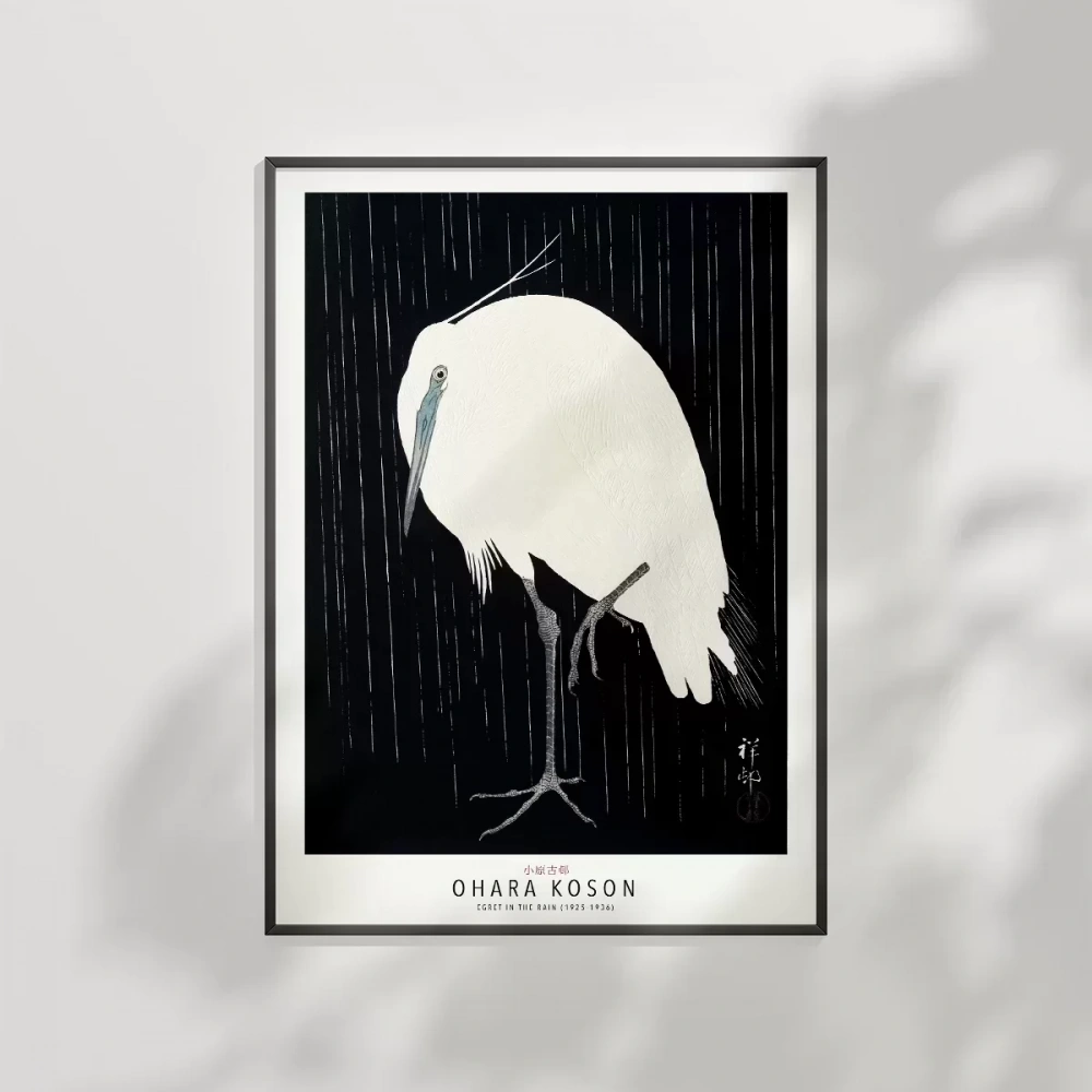 Ohara Koson Yağmurda Ak Balıkçıl Poster