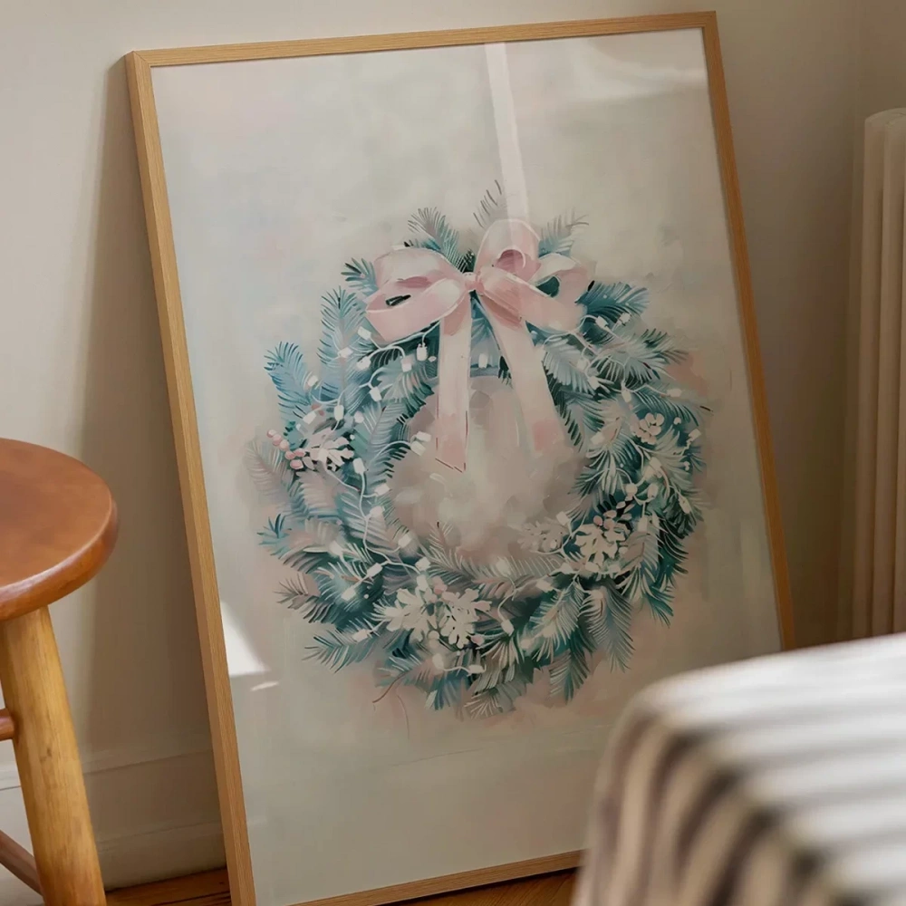 Pastel Tonlarda Zarif Yılbaşı Çelengi Poster