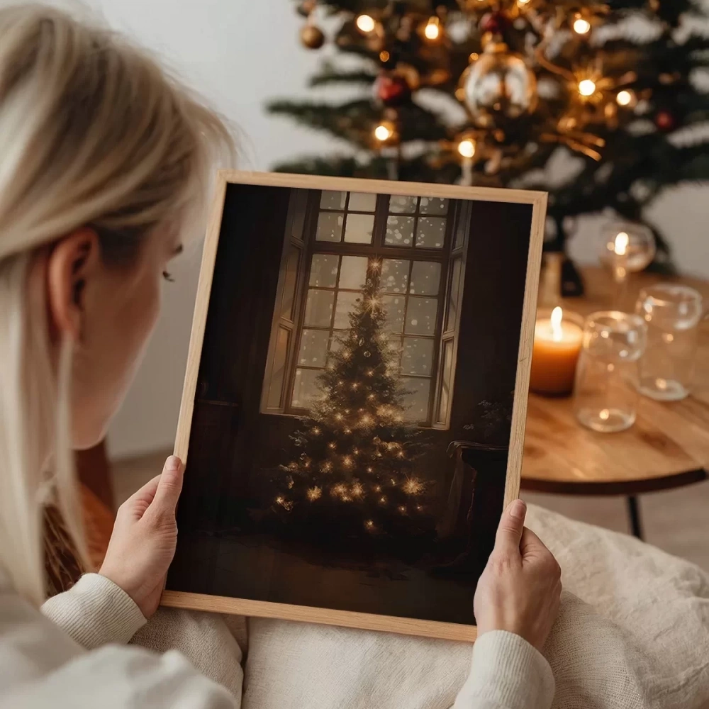 Pencereden Yansıyan Noel Işıkları Poster