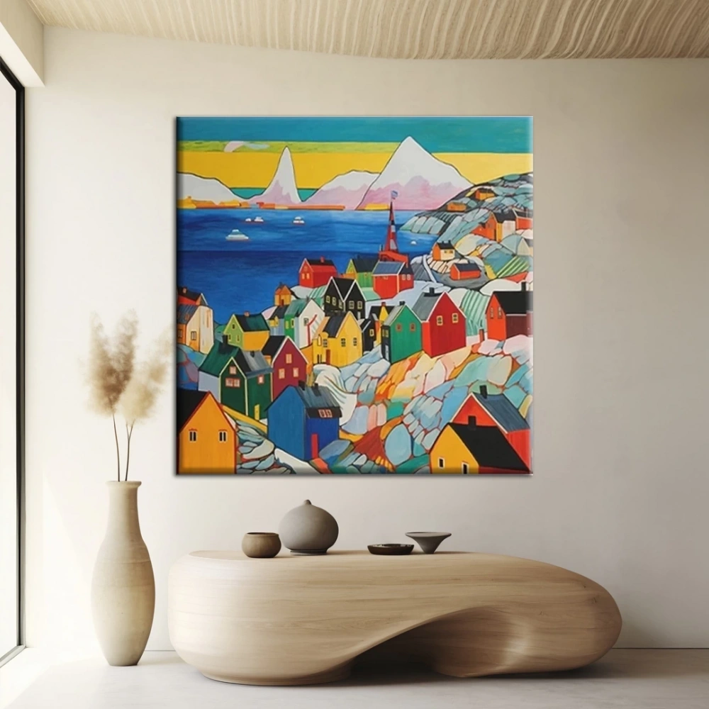 Renkli Köy Yaşamı Kanvas Tablo