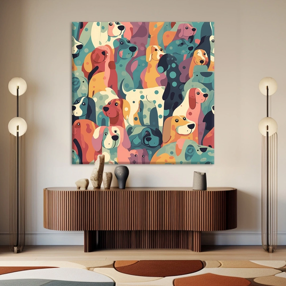 Renkli Sevimli Köpekler Kanvas Tablo