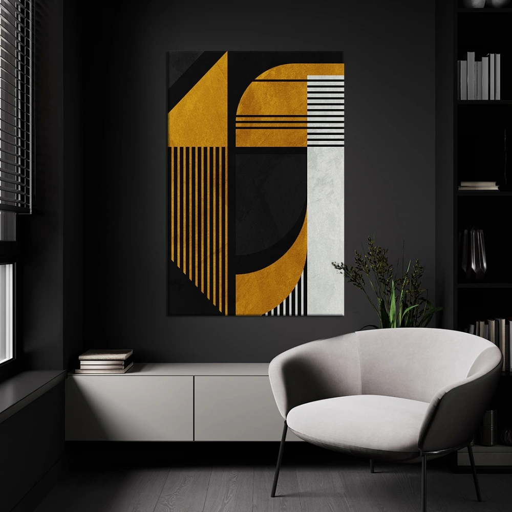 Sarı Siyah Geometrik Kanvas Tablo