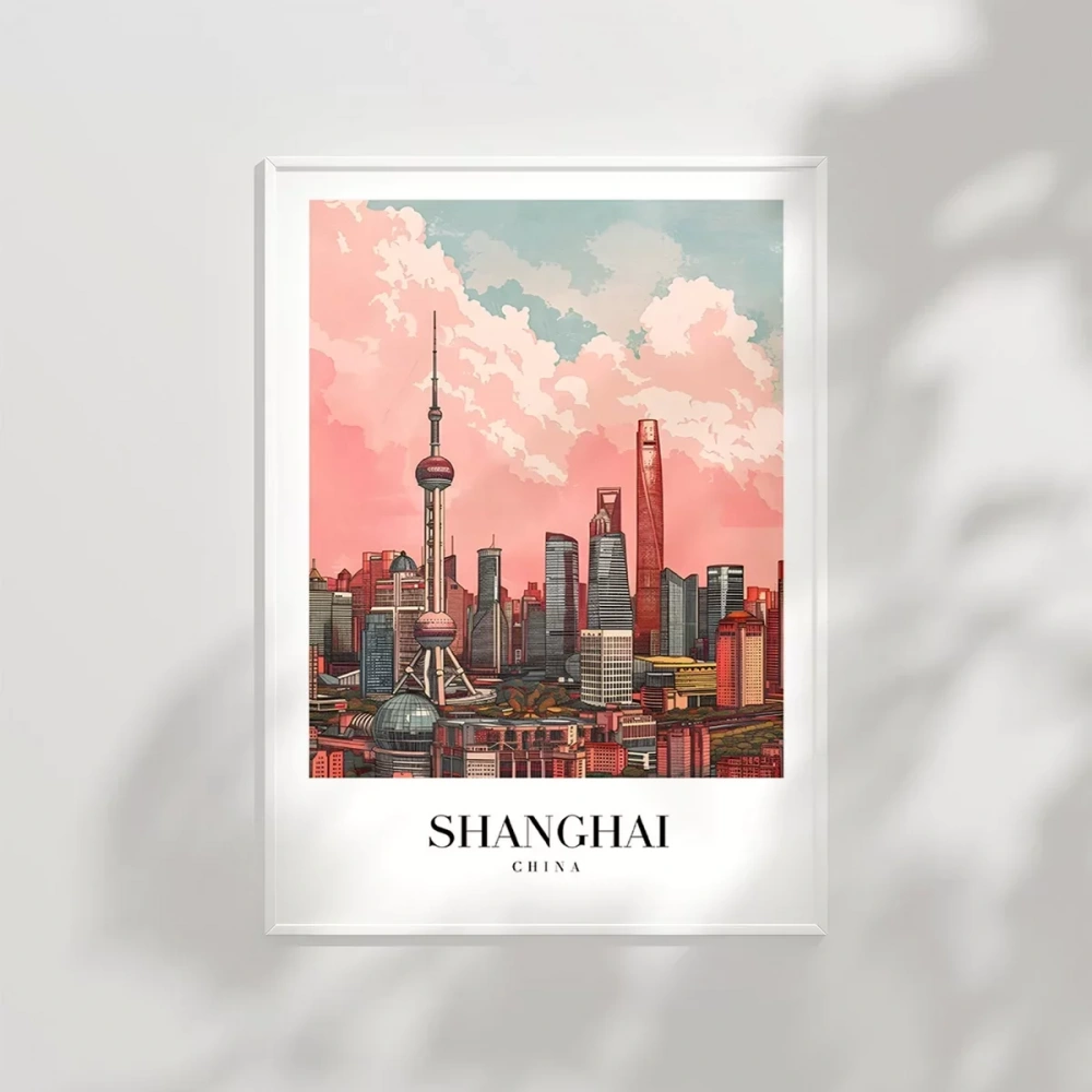 Shanghai Gökyüzüne Yükselen Şehir Poster