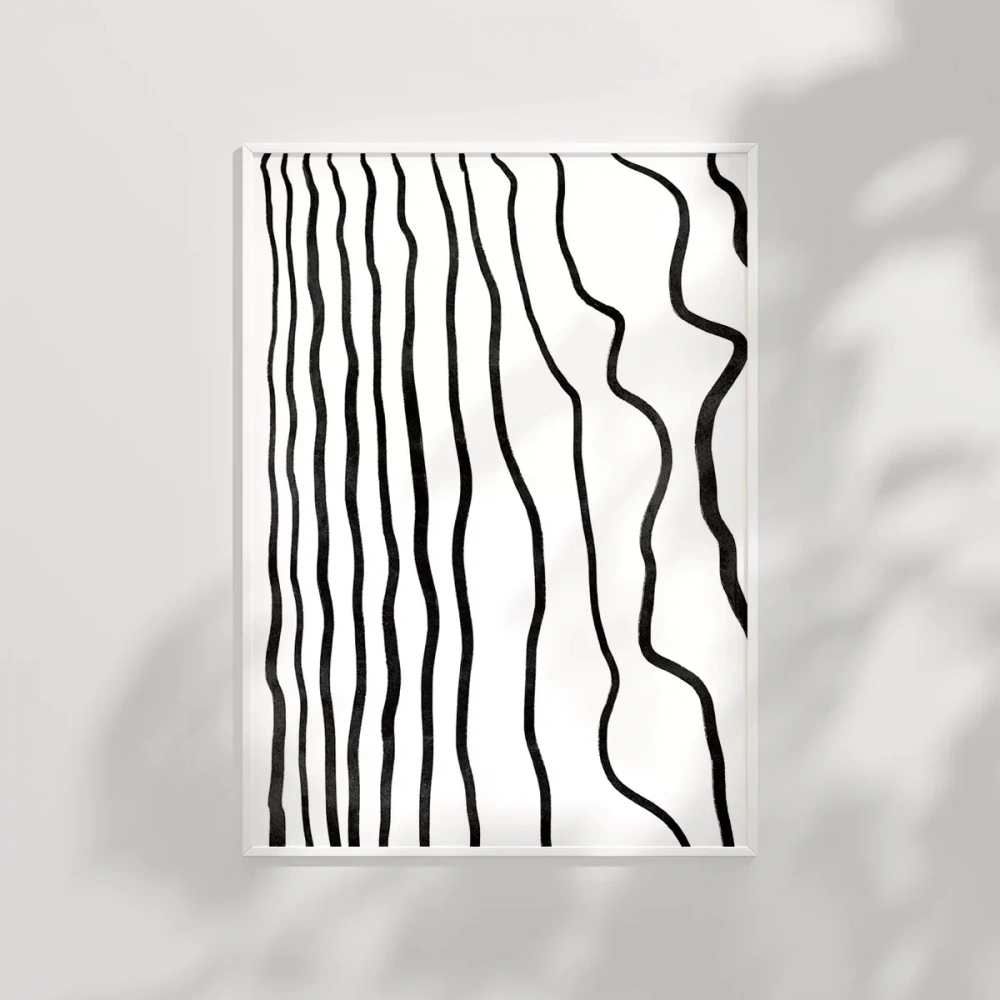 Soyut Siyah-Beyaz Çizgisel Poster