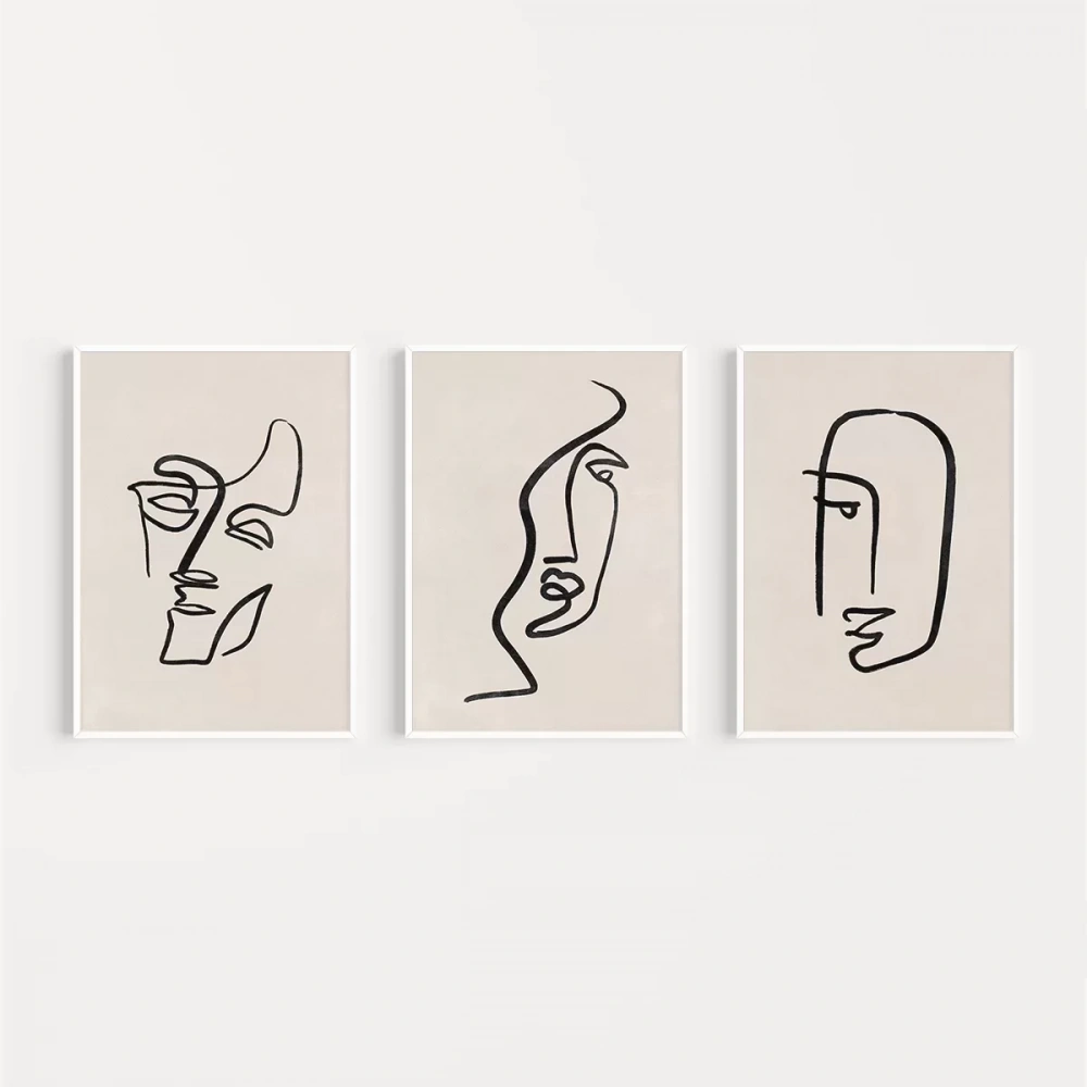 Soyut Yüz Çizgileri 3lü Poster