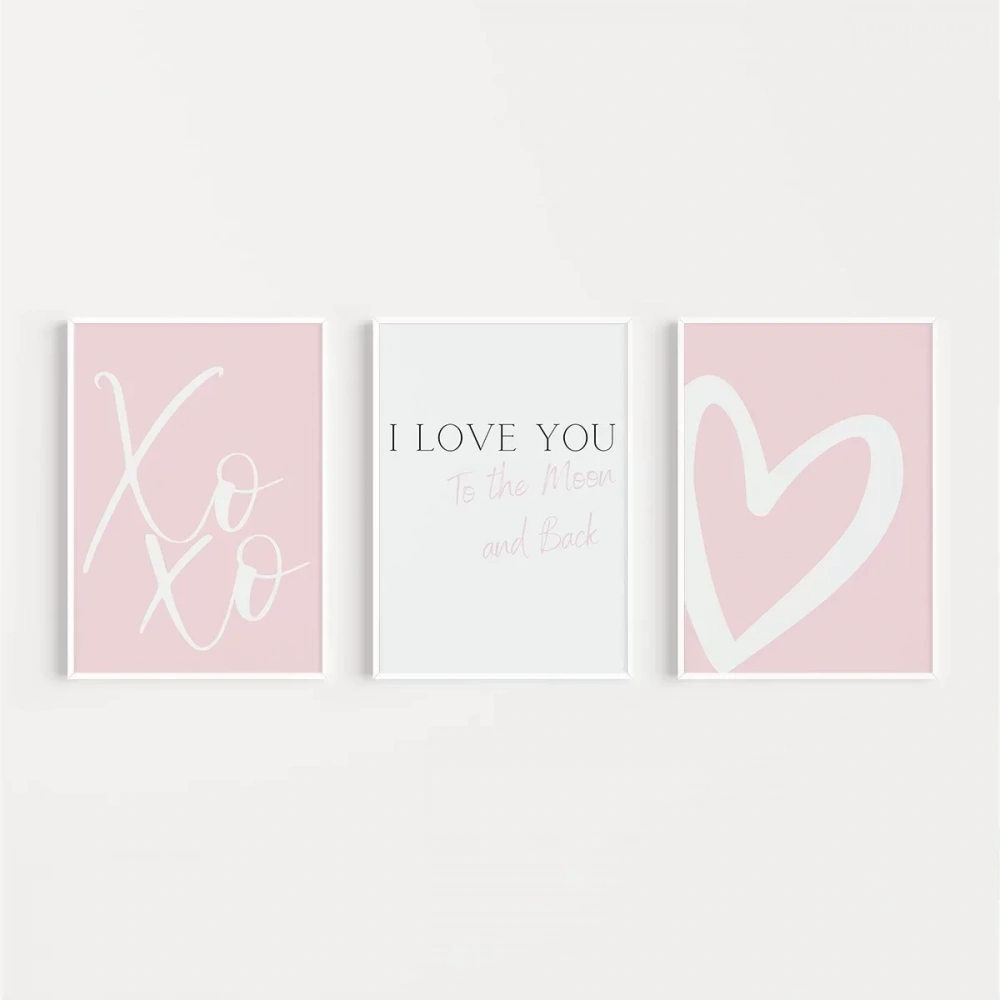 XoXo, I Love You, ve Kalp Tasarımlı Minimal Poster