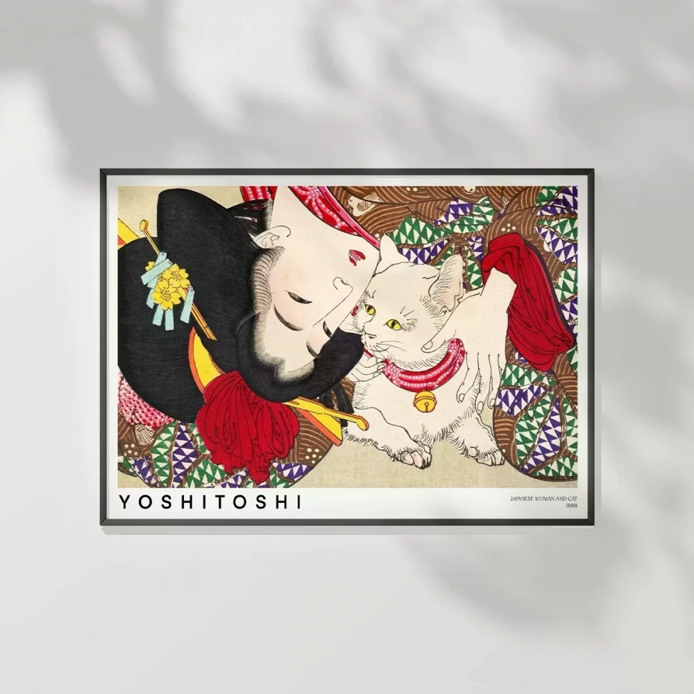 Yoshitoshi Japon Kadın ve Kedi Poster