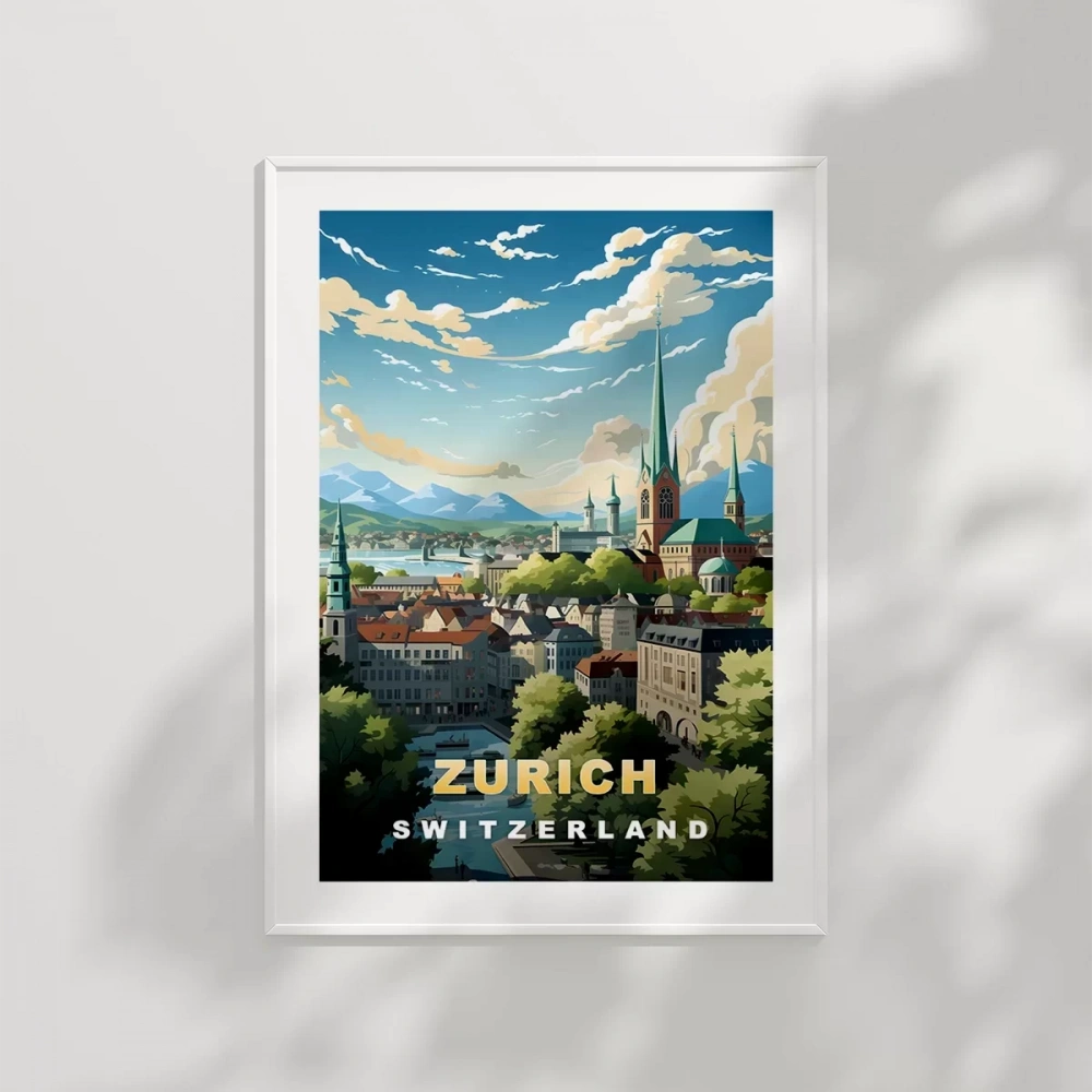 Zürih İsviçre Şehir Manzarası Poster