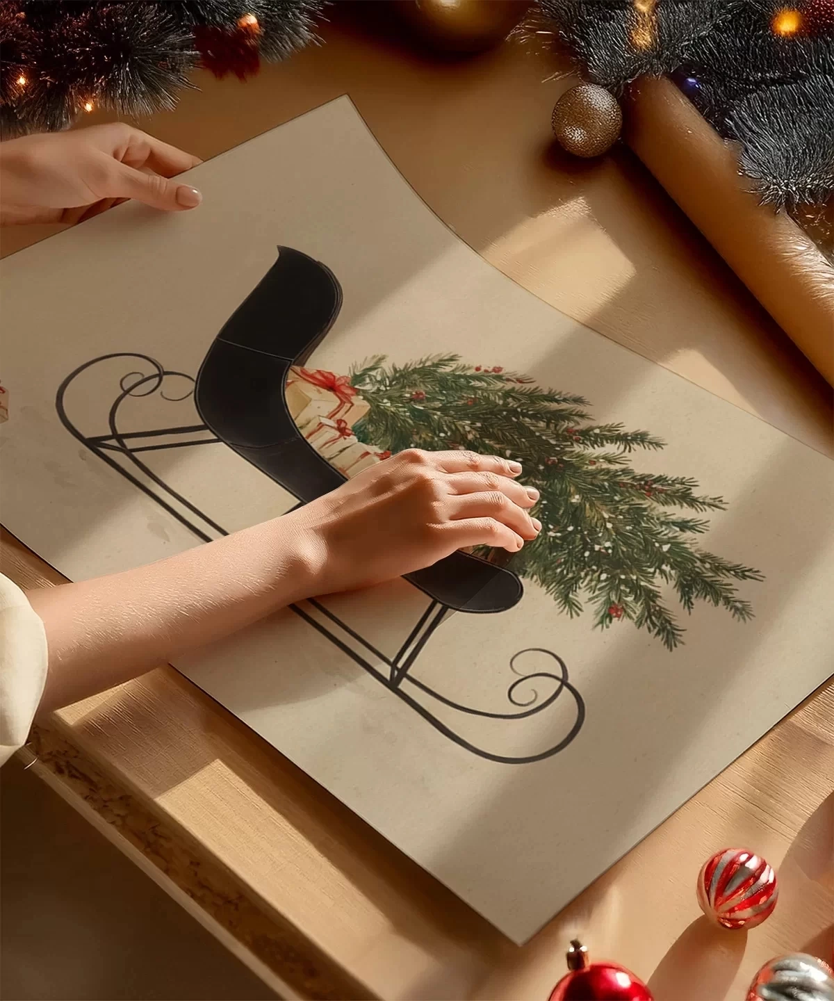 Çerçevesiz Poster Hediye ve Çam Temalı Yılbaşı