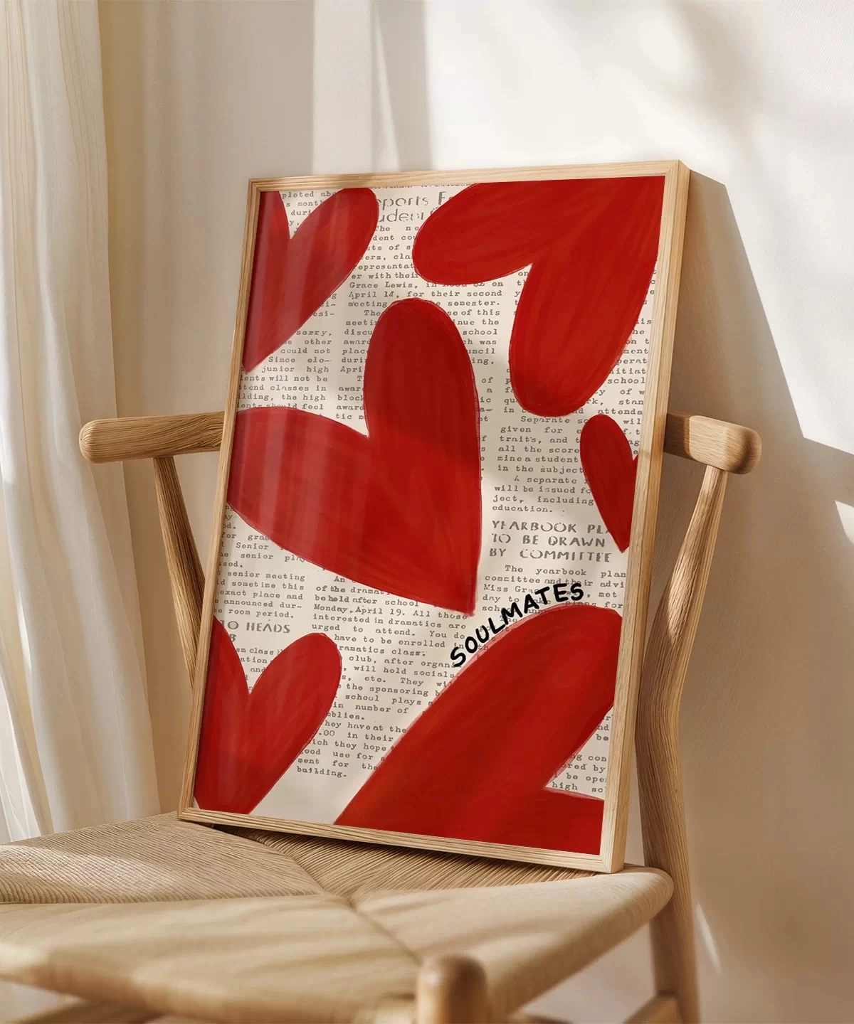 Çerçevesiz Poster Soulmates Gazete Arkaplanlı Kalp Tasarımlı