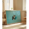 Mavi Fon Üzerinde Gri Kedi Poster
