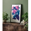 Mavi Yaprak Pembe Çiçek Poster