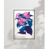 Mavi Yaprak Pembe Çiçek Poster