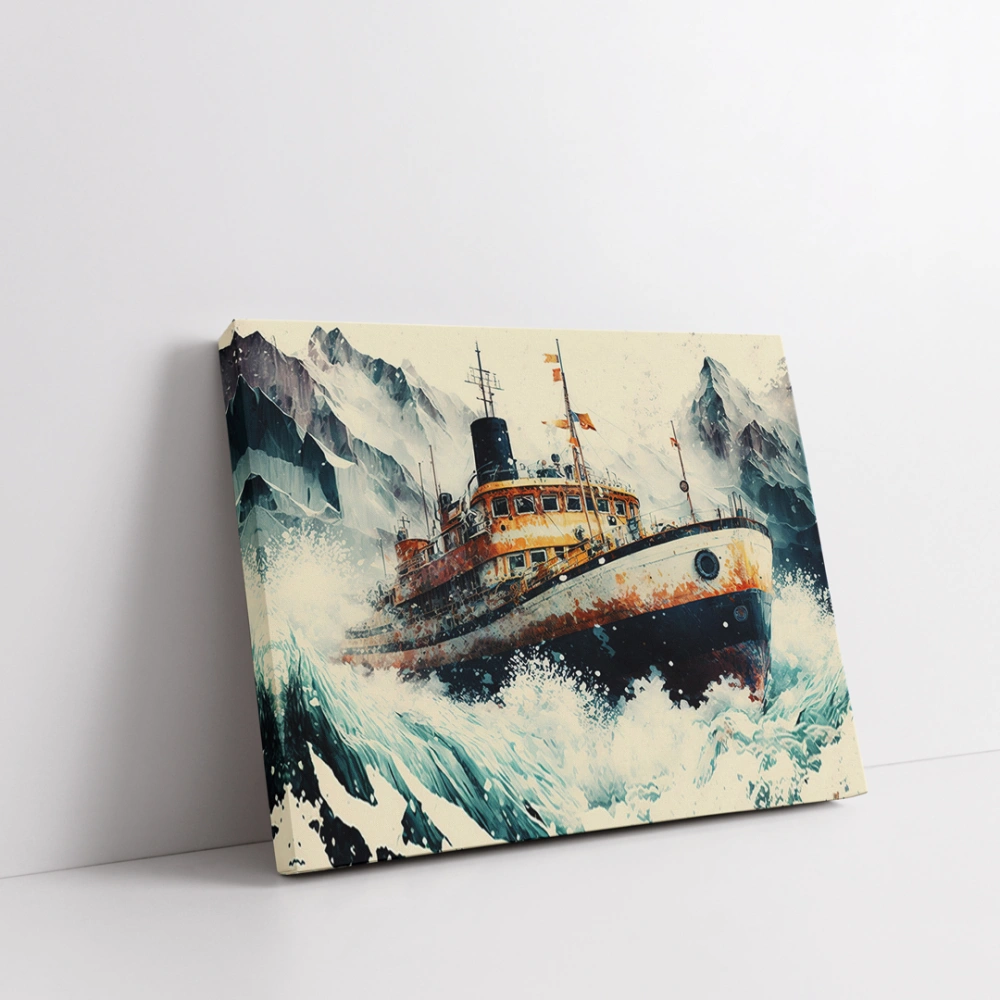Fırtınalı Deniz ve Gemi Yatay Kanvas Tablo