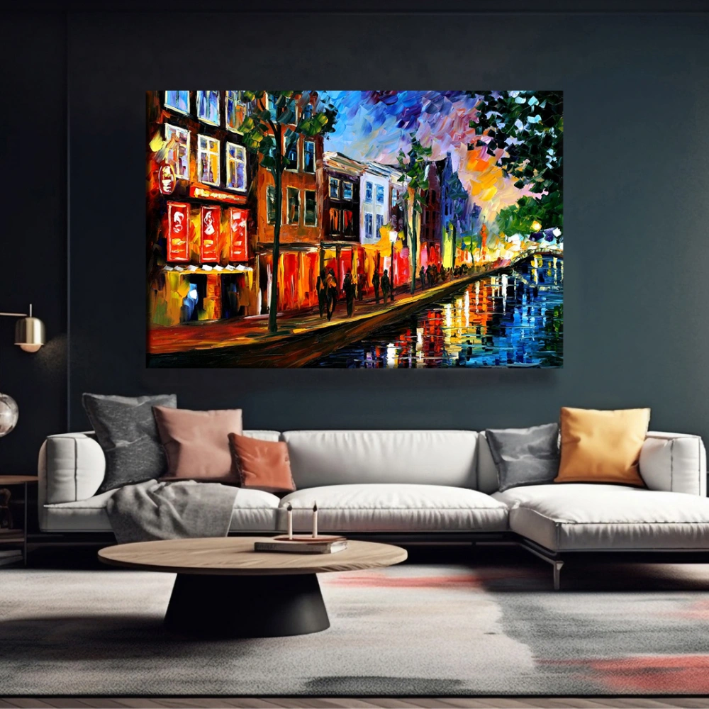 Gece Vakti Kanal Işıltısı Kanvas Tablo