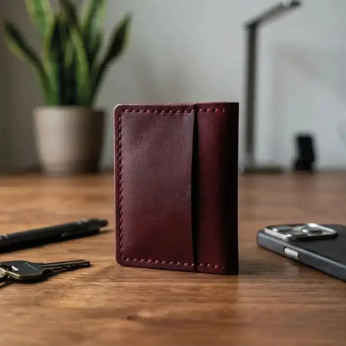 Minimal Hakiki Deri Kartlık Cüzdan Bordo