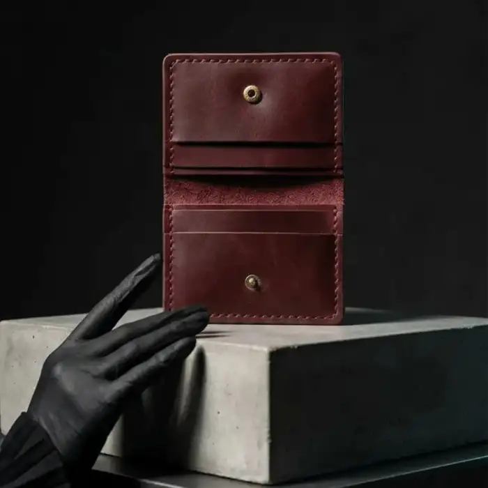 Minimal Hakiki Deri Kartlık Cüzdan Bordo