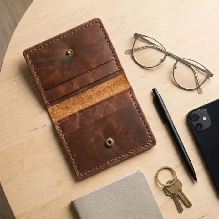 Minimal Hakiki Deri Kartlık Cüzdan Taba