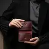 Minimal Hakiki Deri Kartlık Cüzdan Bordo