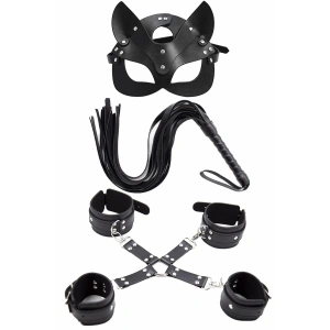 Behico Maske Kırbaç Bileklik 5 Li Harness Deri Set