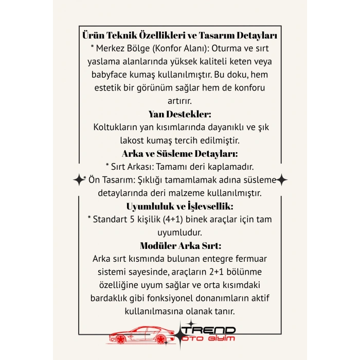 STANDART KOLTUK KILIFI - KETEN - 4+1 ARAÇLARA UYUMLU