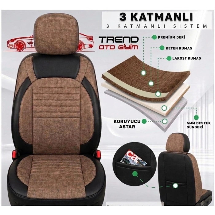 STANDART KOLTUK KILIFI - KETEN - 4+1 ARAÇLAR İÇİN UYUMLU