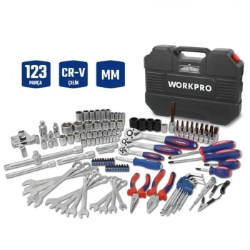 WORKPRO WP202533 1/4’ 3/8’’ 1/2’ 123 Parça Cr-V Metrik Ağır Hizmet Lokma ve Kombine Anahtar Takımı