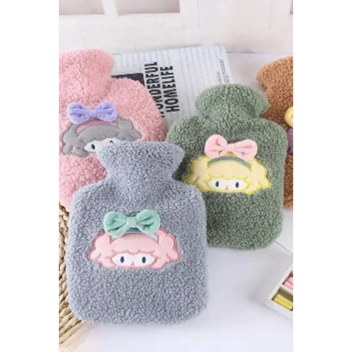 1 Litre Polar Peluş Örgülü,Kurdeleli Saçlı Kız Model Sıcak Su Torbası