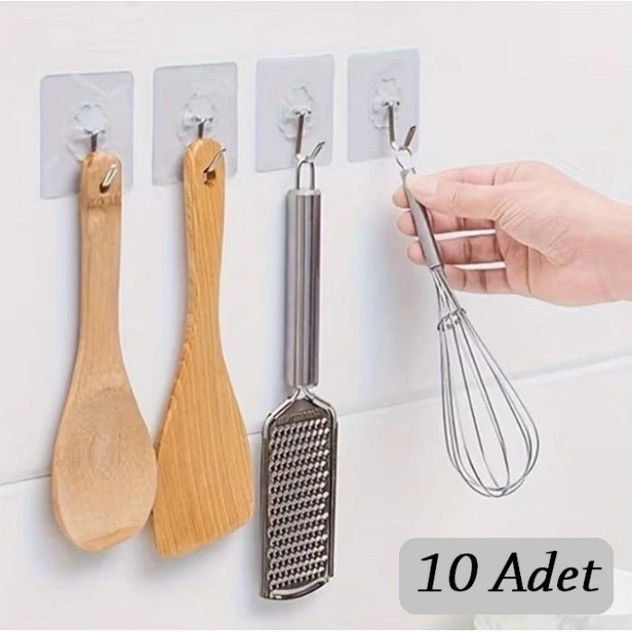 10 Adet Kendinden Yapışkanlı Şeffaf Askı