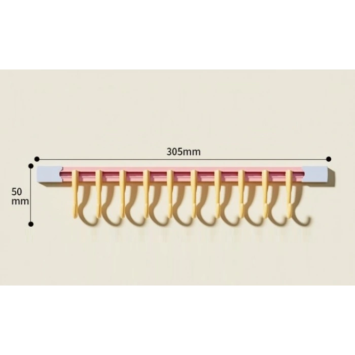 10 Kancalı Raylı Mutfak Ve Banyo Düzenleyici Askı 30 Cm