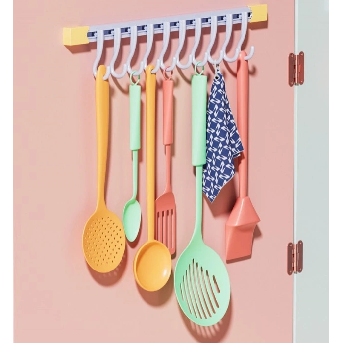 10 Kancalı Raylı Mutfak Ve Banyo Düzenleyici Askı 30 Cm