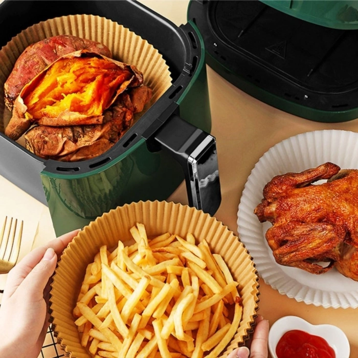 100 Adet  Air Fryer Pişirme Kağıdı Tek Kullanımlık  Yağlı Kağıdı Yuvarlak Tabak Model