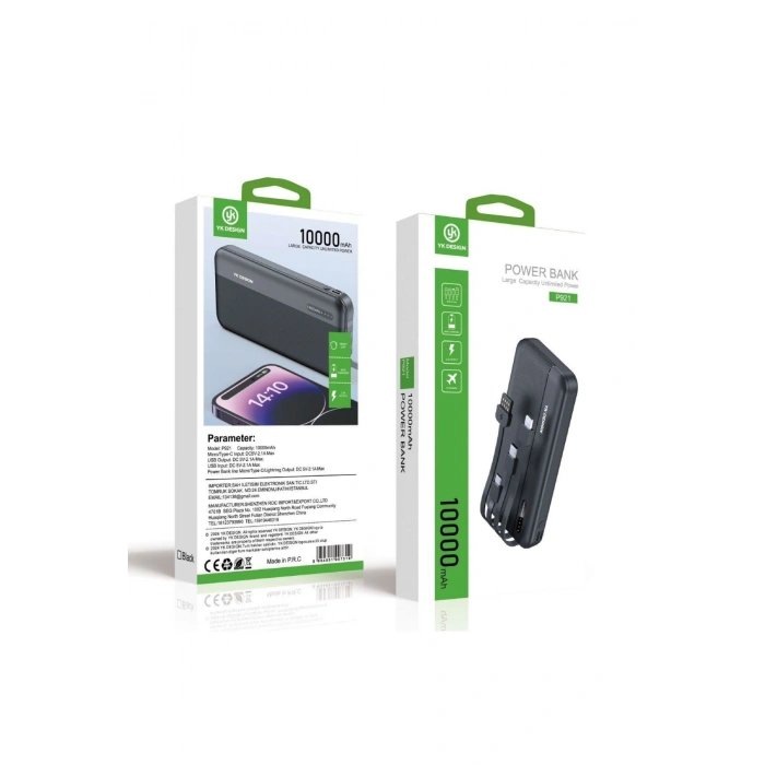 10000 mAh Micro Type-C USB Lightning 4 Kablolu Hızlı Kablosuz Şarj Powerbank